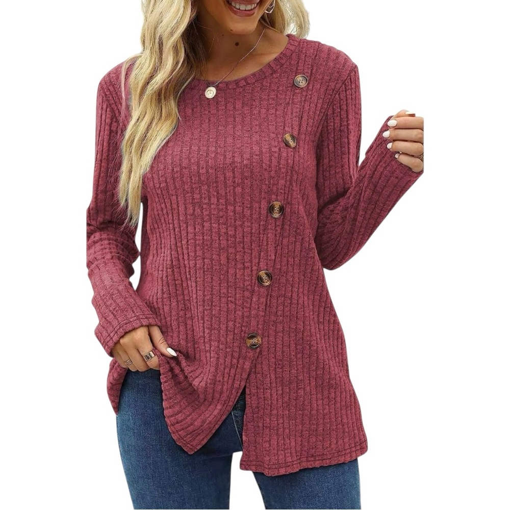 NWT Fantaslook Women's Size Large Wine Red Soft Tunic Top Light Weight Crew Neck